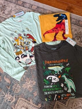 Cat & Jack Mint, Mustard & Charcoal Kids' Dino + Robot Graphic Tees